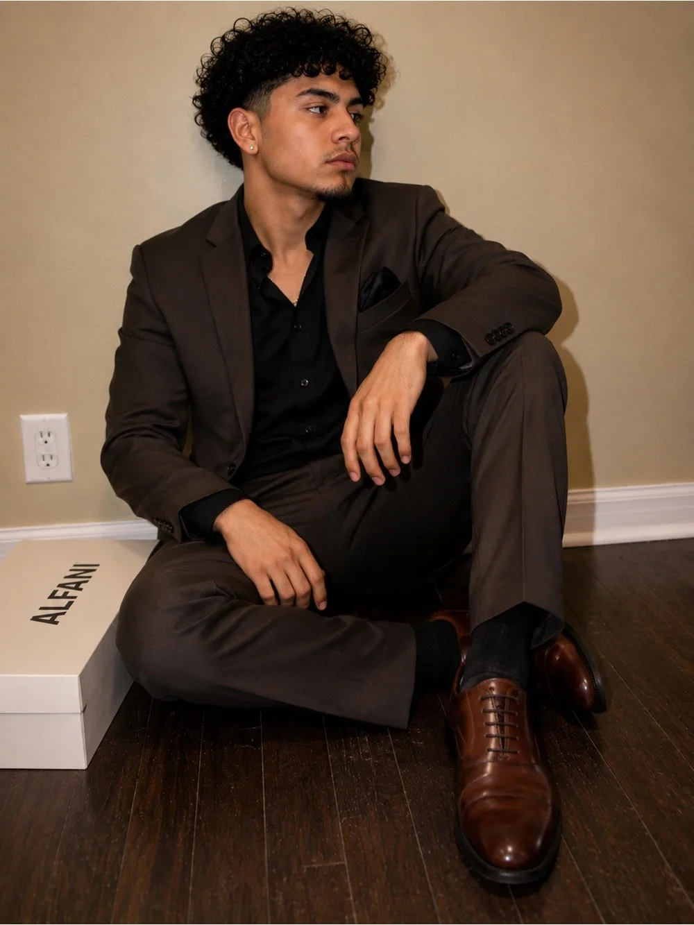 Alfani Men’s Brown Leather Cap-Toe Derby Oxfords